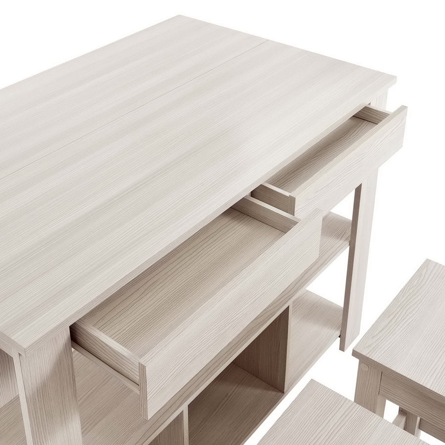 Cudillero 3-Piece Kitchen Island and Stool Set in White Maple