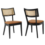 Bough Vegan Leather Upholstered Wood Dining Chairs Set of 2 in Black Tan