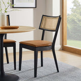 Bough Vegan Leather Upholstered Wood Dining Chairs Set of 2 in Black Tan