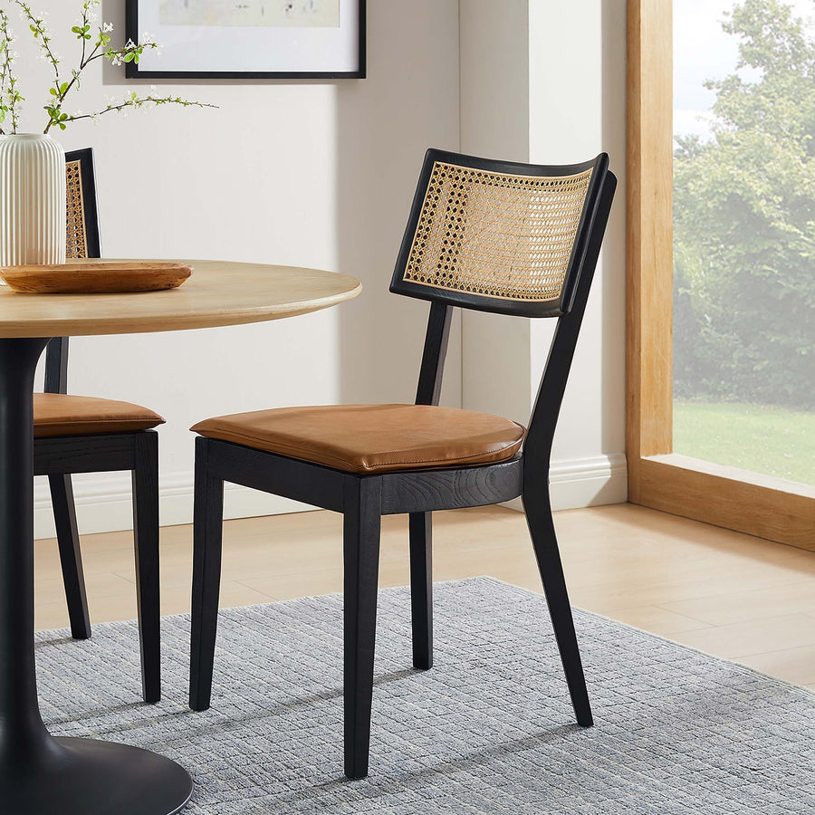 Bough Vegan Leather Upholstered Wood Dining Chairs Set of 2 in Black Tan