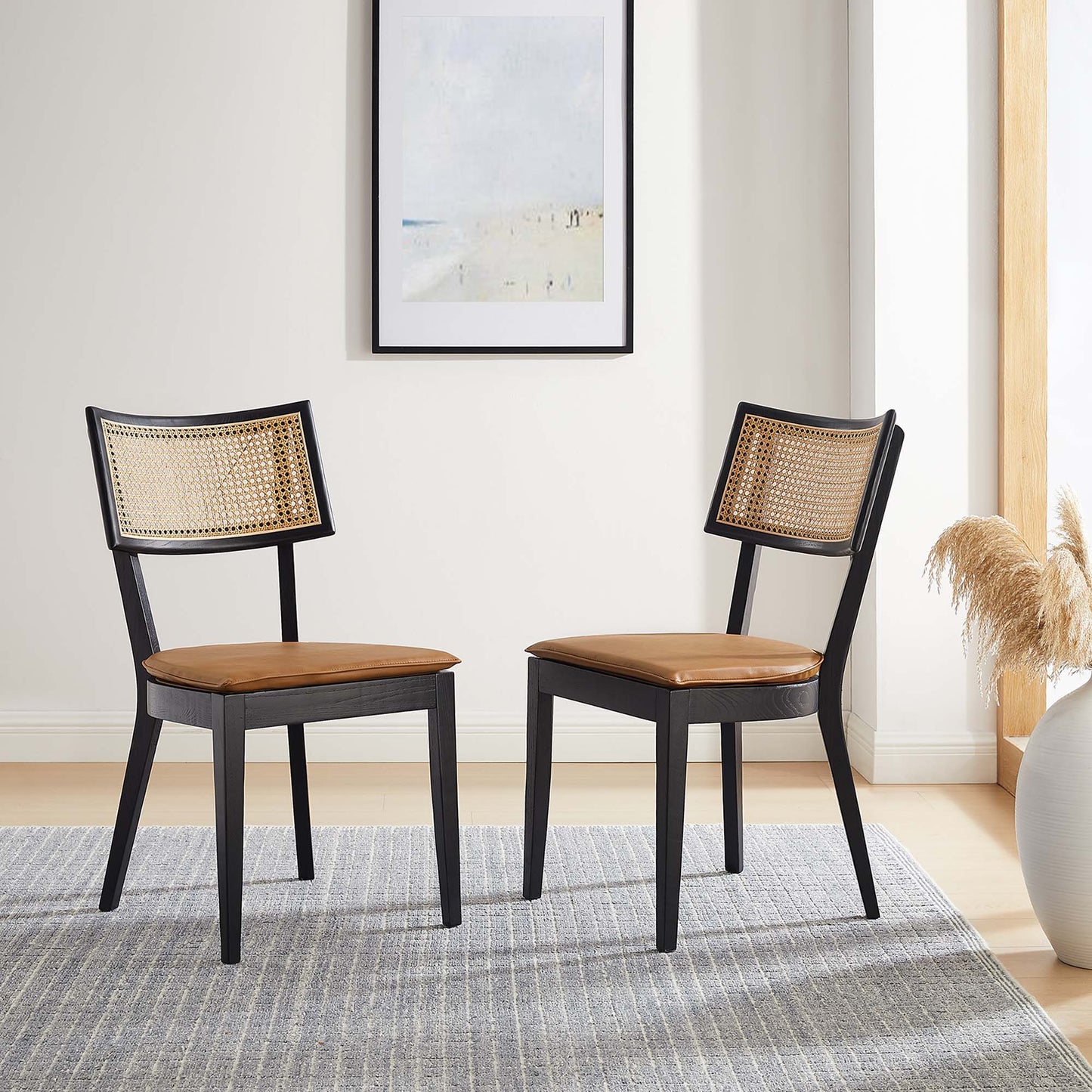 Caledonia Vegan Leather Upholstered Wood Dining Chairs Set of 2 by Furniture For America