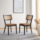 Bough Vegan Leather Upholstered Wood Dining Chairs Set of 2 in Black Tan