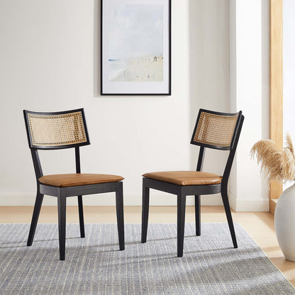 Caledonia Vegan Leather Upholstered Wood Dining Chairs Set of 2 by Furniture For America