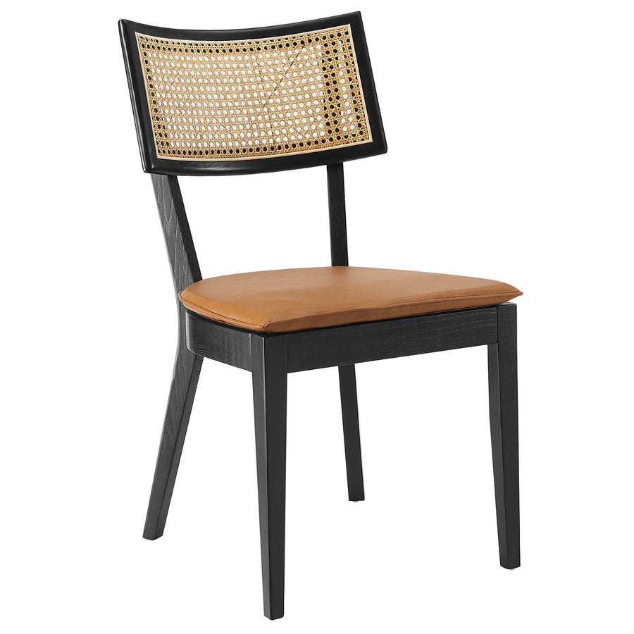 Bough Vegan Leather Upholstered Wood Dining Chairs Set of 2 in Black Tan