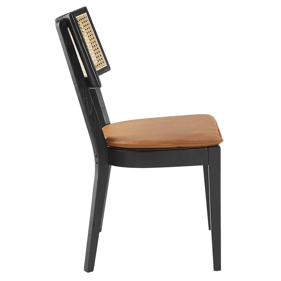 Bough Vegan Leather Upholstered Wood Dining Chairs Set of 2 in Black Tan