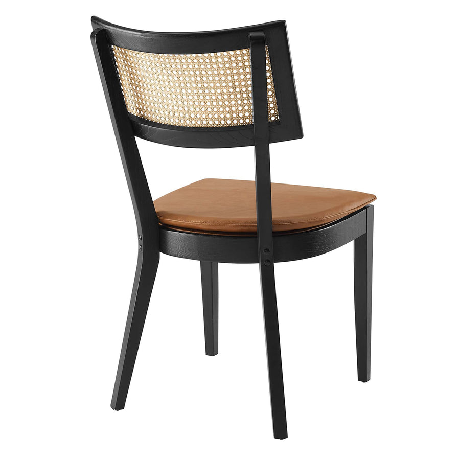 Bough Vegan Leather Upholstered Wood Dining Chairs Set of 2 in Black Tan