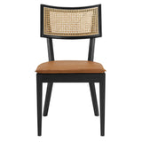 Bough Vegan Leather Upholstered Wood Dining Chairs Set of 2 in Black Tan