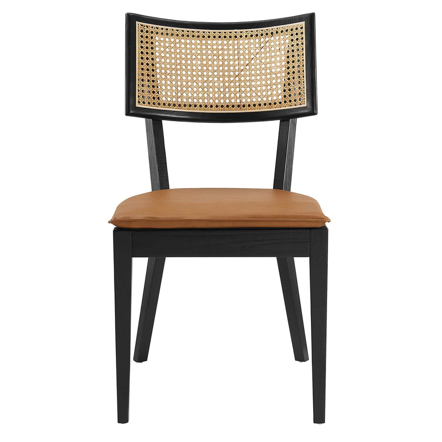 Bough Vegan Leather Upholstered Wood Dining Chairs Set of 2 in Black Tan