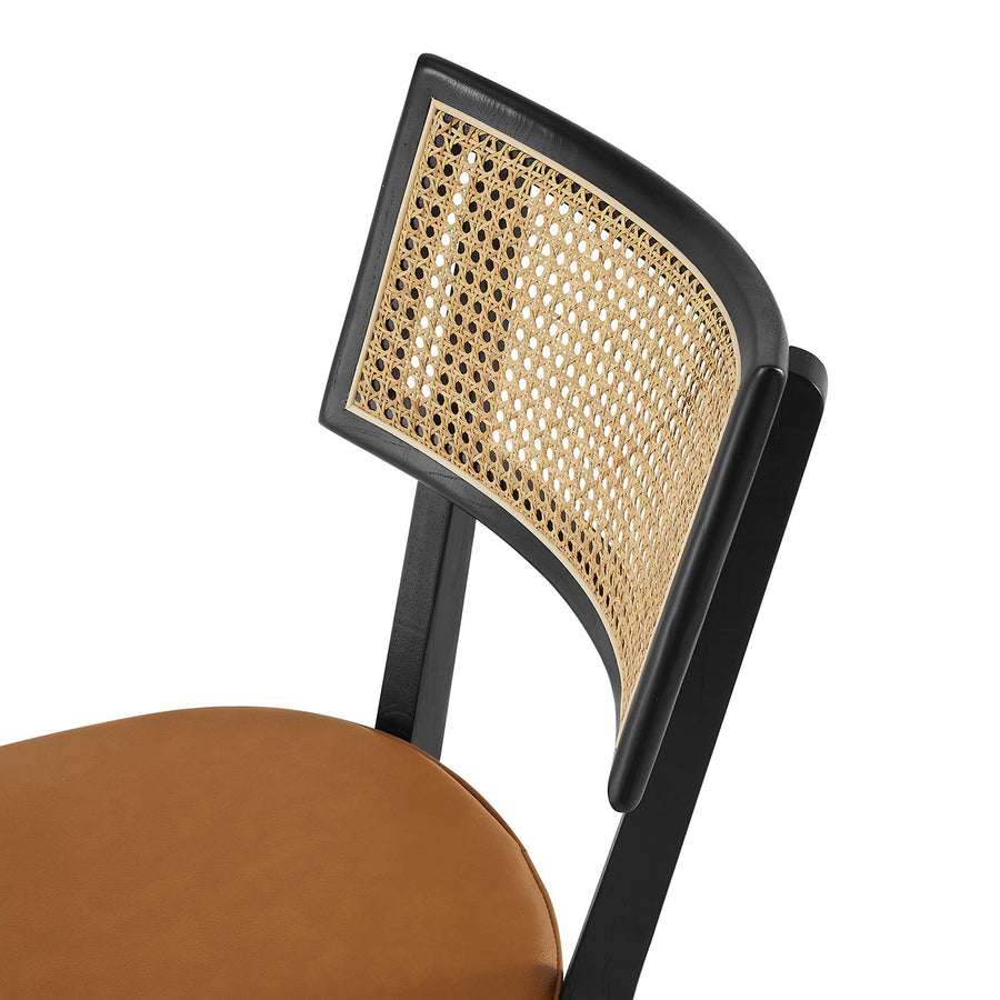 Bough Vegan Leather Upholstered Wood Dining Chairs Set of 2 in Black Tan