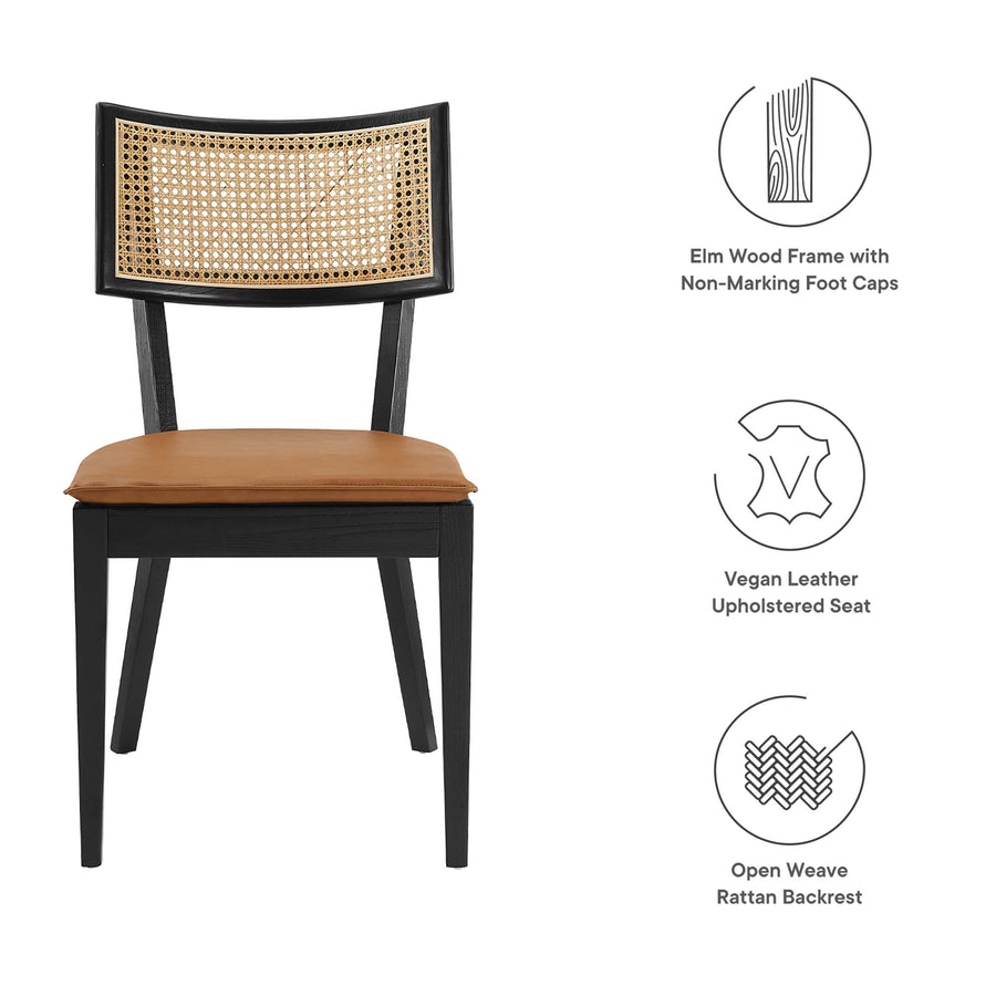Bough Vegan Leather Upholstered Wood Dining Chairs Set of 2 in Black Tan