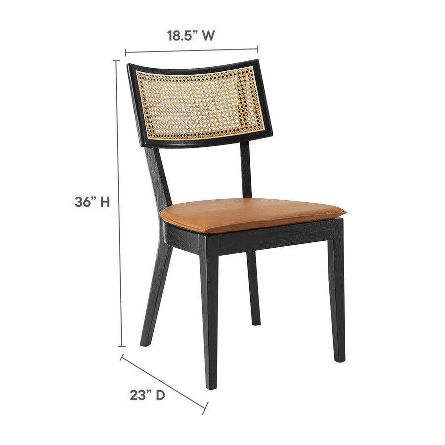 Bough Vegan Leather Upholstered Wood Dining Chairs Set of 2 in Black Tan
