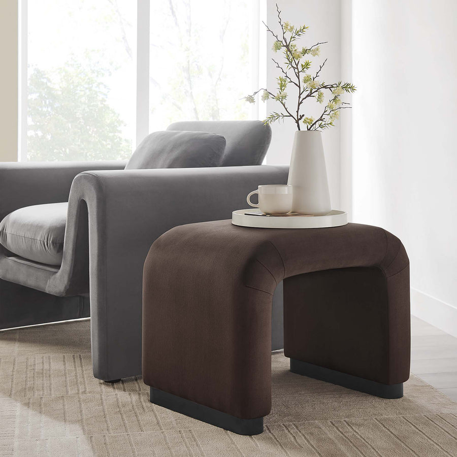 Benzoin Performance Velvet Waterfall Stool in Black Chocolate Brown
