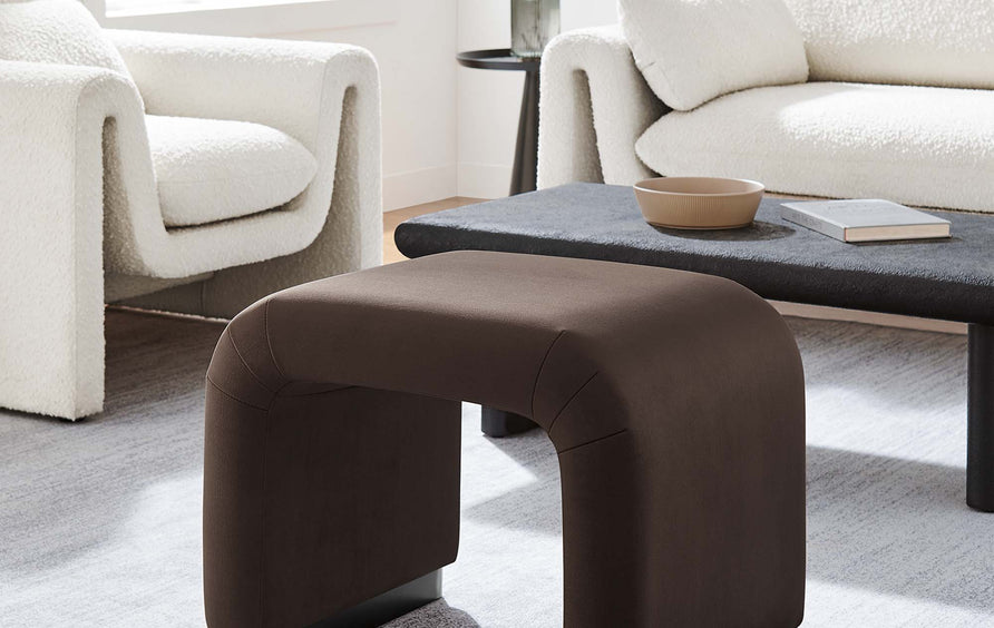 Benzoin Performance Velvet Waterfall Stool in Black Chocolate Brown