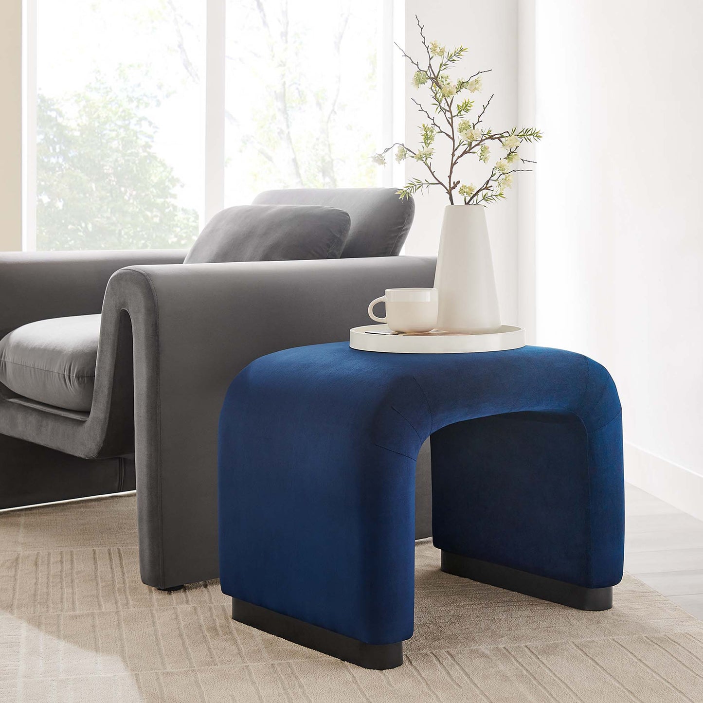 Koda Performance Velvet Waterfall Stool by Furniture For America