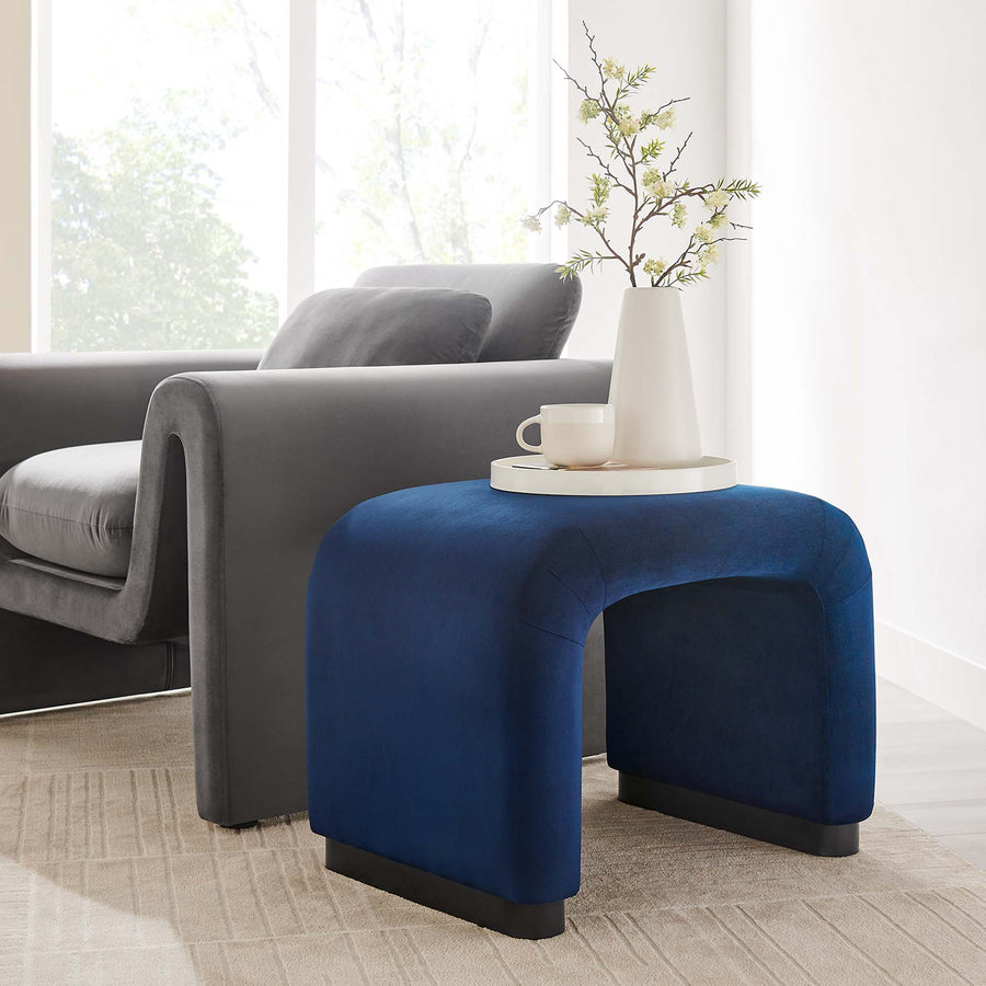 Benzoin Performance Velvet Waterfall Stool in Black Midnight Blue