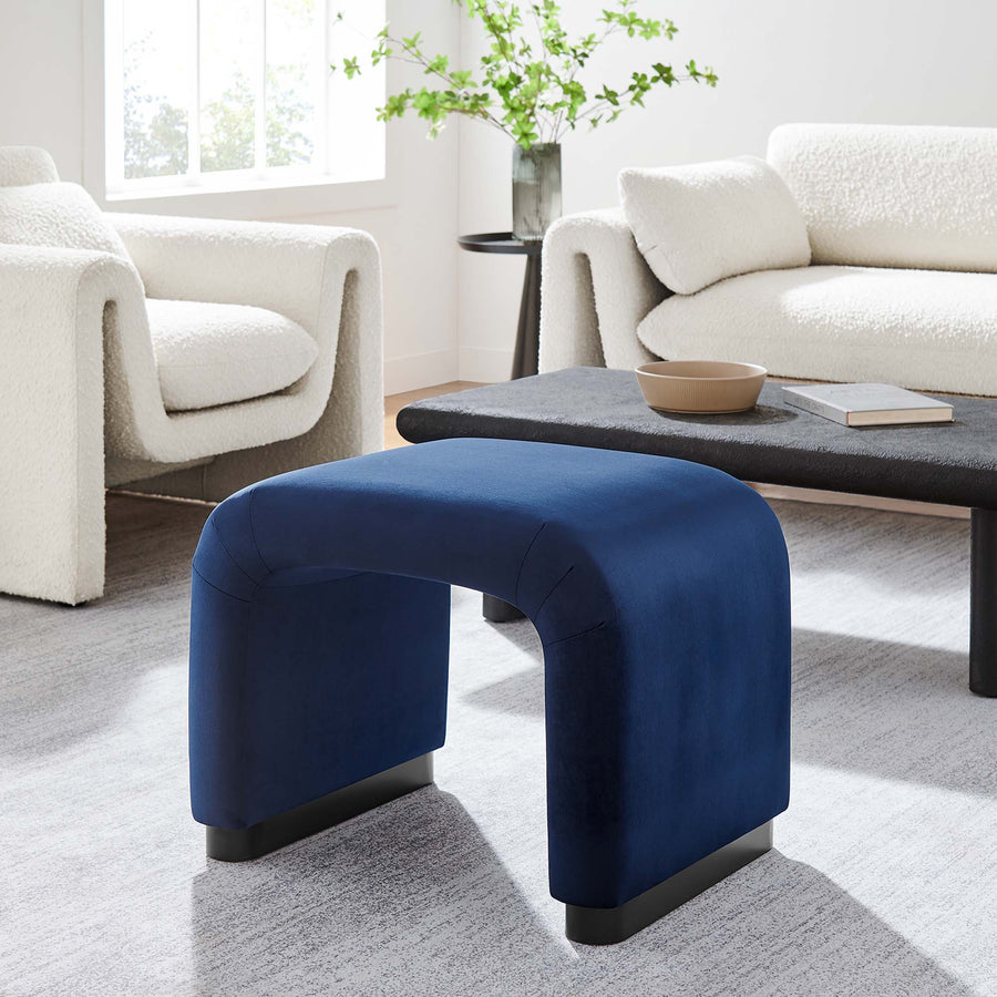 Benzoin Performance Velvet Waterfall Stool in Black Midnight Blue