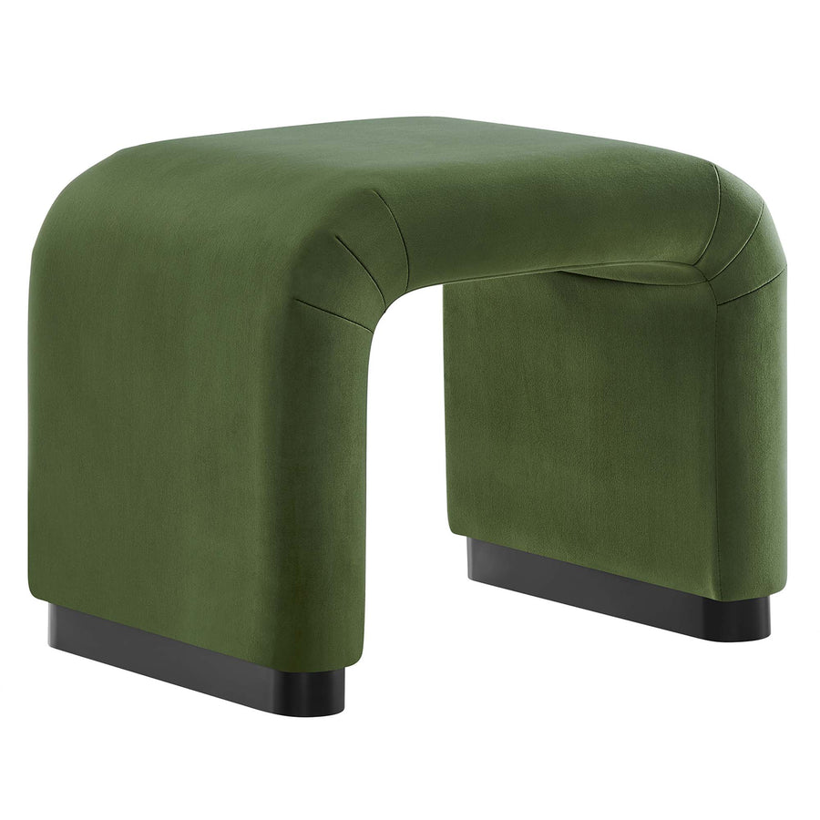 Benzoin Performance Velvet Waterfall Stool in Black Moss Green