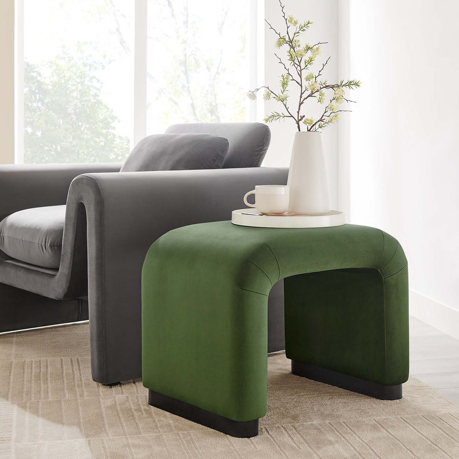 Benzoin Performance Velvet Waterfall Stool in Black Moss Green