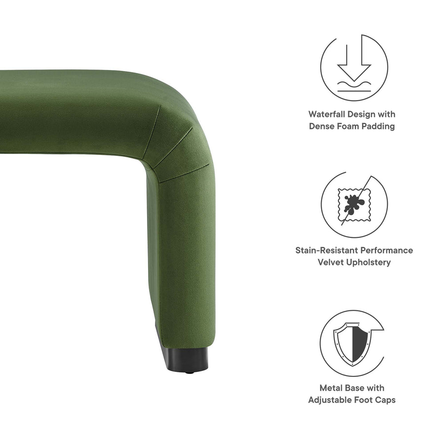 Benzoin Performance Velvet Waterfall Stool in Black Moss Green