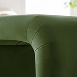 Benzoin Performance Velvet Waterfall Stool in Black Moss Green