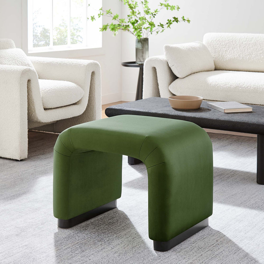 Benzoin Performance Velvet Waterfall Stool in Black Moss Green