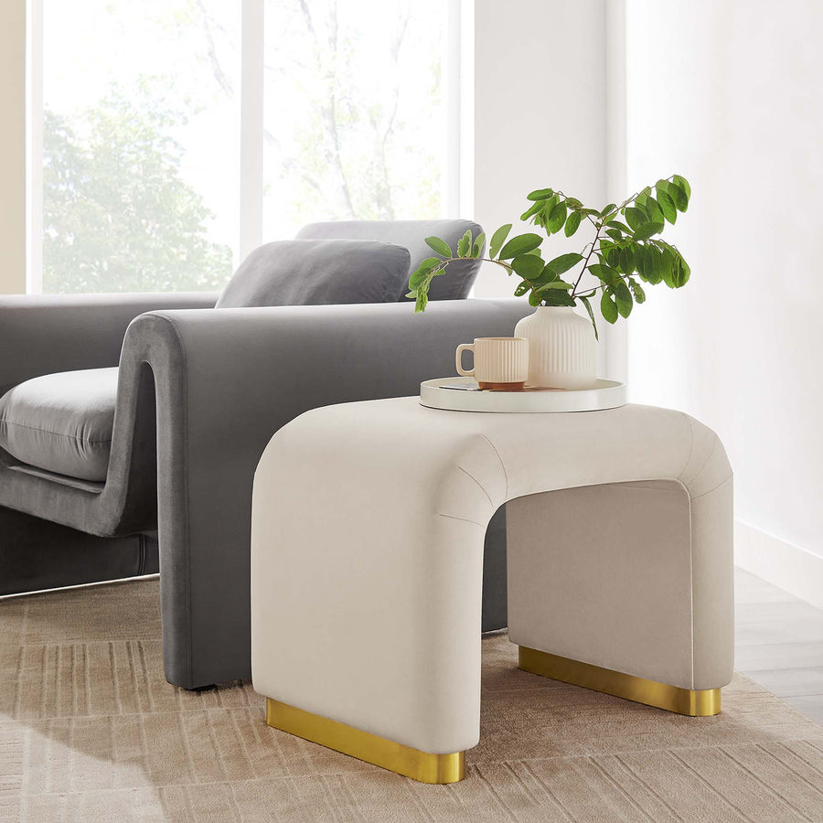 Benzoin Performance Velvet Waterfall Stool in Brass Almond