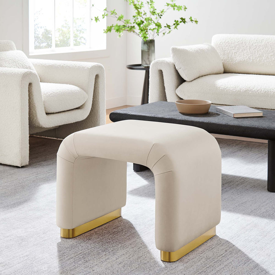 Benzoin Performance Velvet Waterfall Stool in Brass Almond