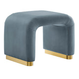 Benzoin Performance Velvet Waterfall Stool in Brass Cadet Blue