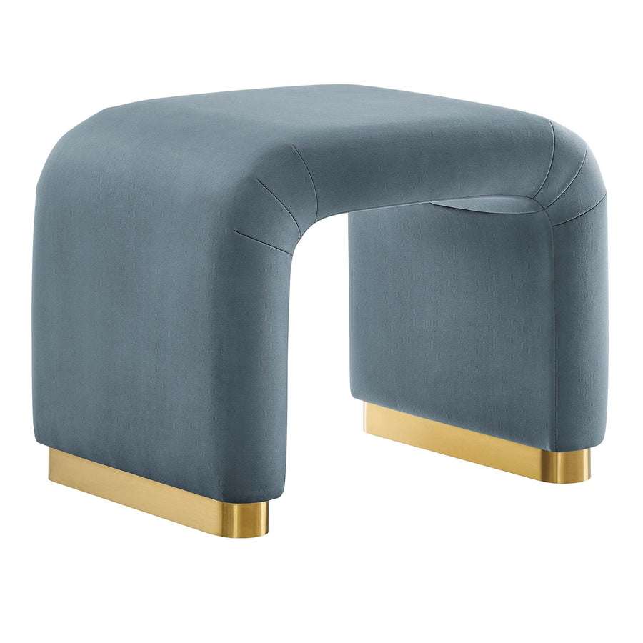Benzoin Performance Velvet Waterfall Stool in Brass Cadet Blue