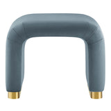 Benzoin Performance Velvet Waterfall Stool in Brass Cadet Blue