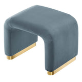 Benzoin Performance Velvet Waterfall Stool in Brass Cadet Blue