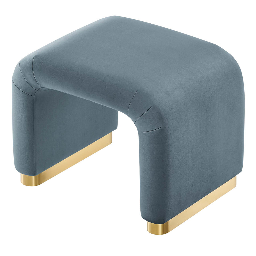 Benzoin Performance Velvet Waterfall Stool in Brass Cadet Blue