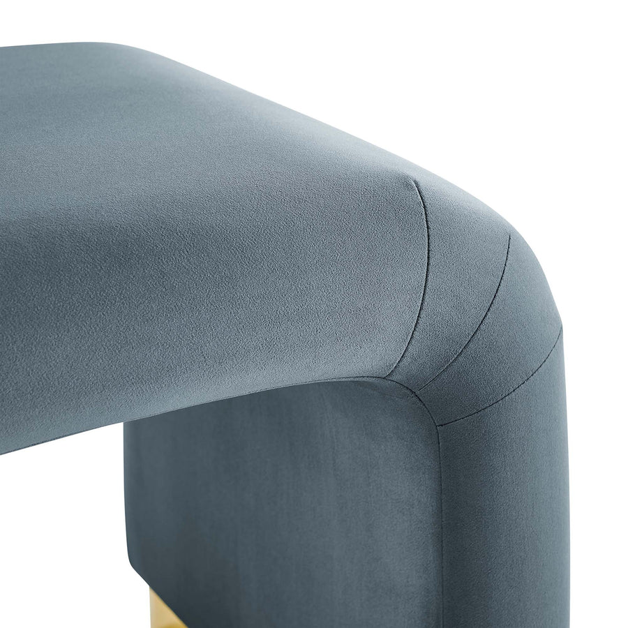 Benzoin Performance Velvet Waterfall Stool in Brass Cadet Blue
