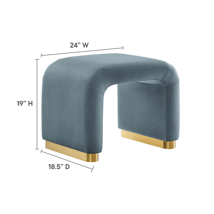 Benzoin Performance Velvet Waterfall Stool in Brass Cadet Blue