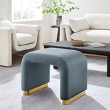 Benzoin Performance Velvet Waterfall Stool in Brass Cadet Blue