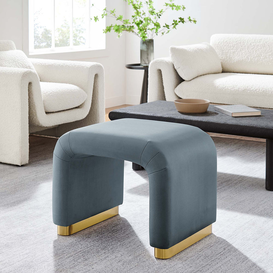 Benzoin Performance Velvet Waterfall Stool in Brass Cadet Blue