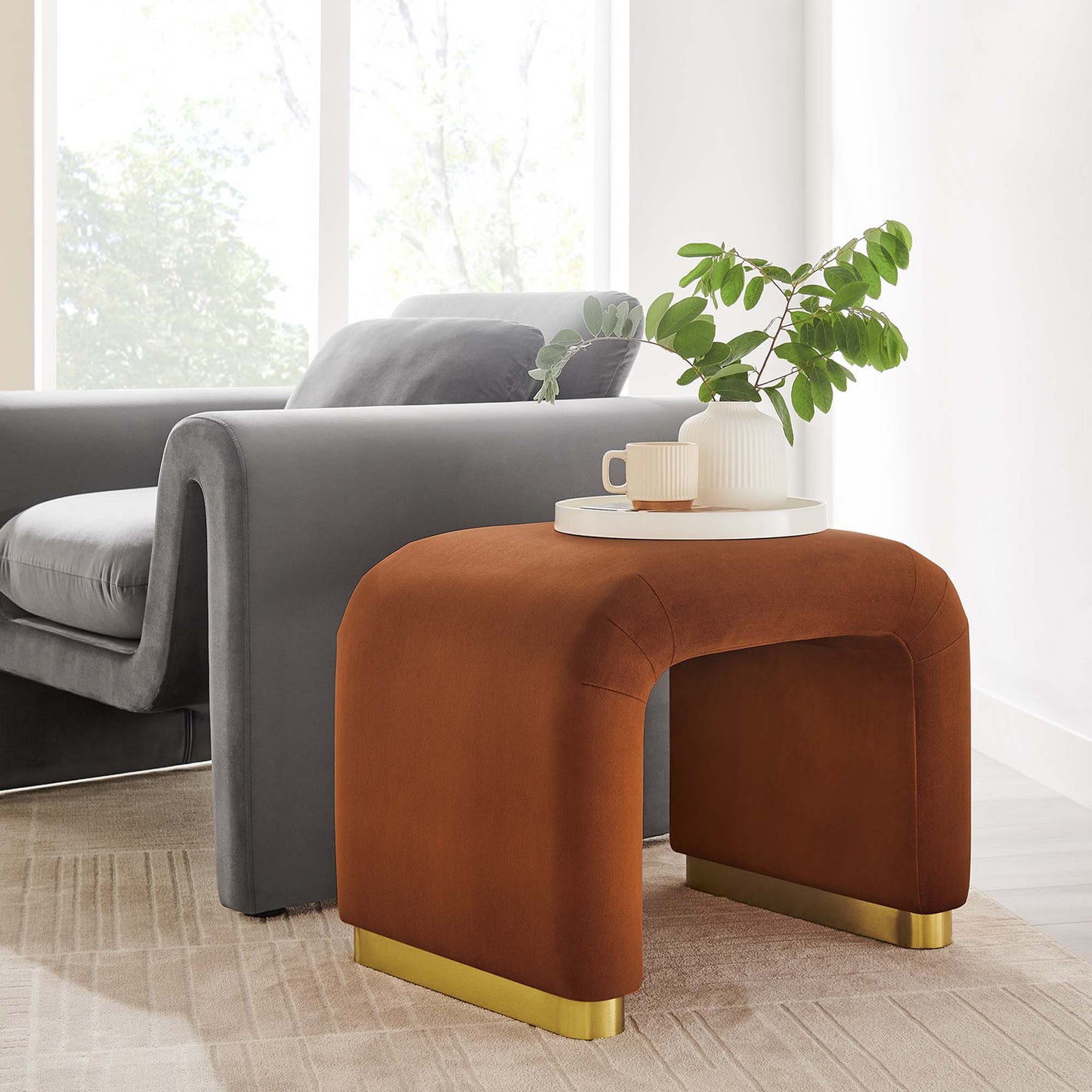 Koda Performance Velvet Waterfall Stool by Furniture For America