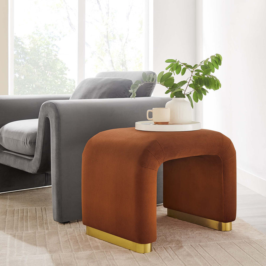 Benzoin Performance Velvet Waterfall Stool in Brass Rust