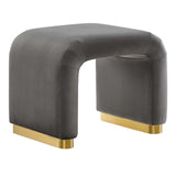 Benzoin Performance Velvet Waterfall Stool in Brass Storm Gray