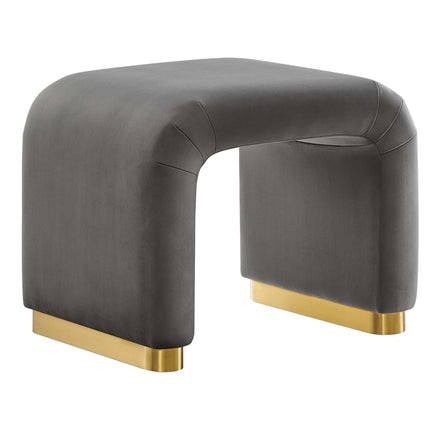 Koda Performance Velvet Waterfall Stool in Brass Storm Gray
