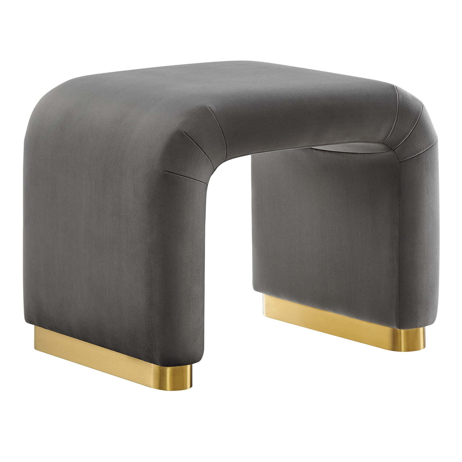 Benzoin Performance Velvet Waterfall Stool in Brass Storm Gray