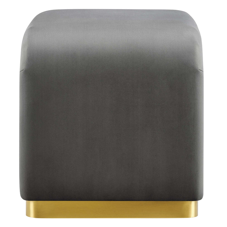 Benzoin Performance Velvet Waterfall Stool in Brass Storm Gray