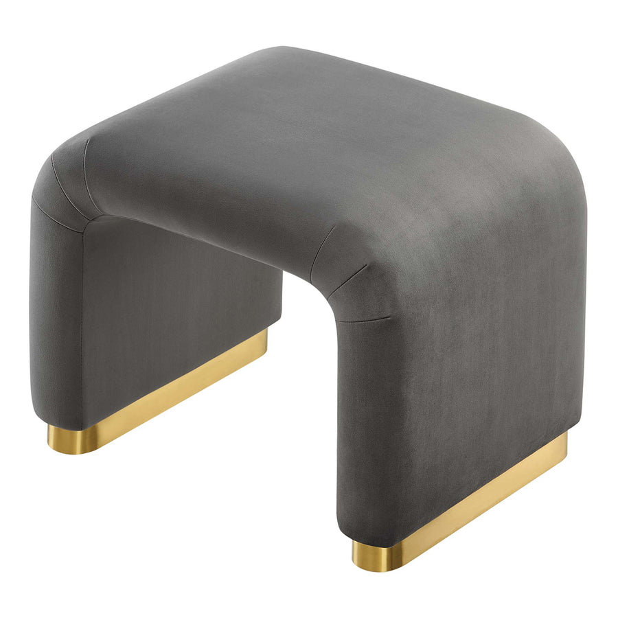 Benzoin Performance Velvet Waterfall Stool in Brass Storm Gray