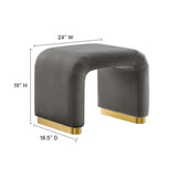 Benzoin Performance Velvet Waterfall Stool in Brass Storm Gray