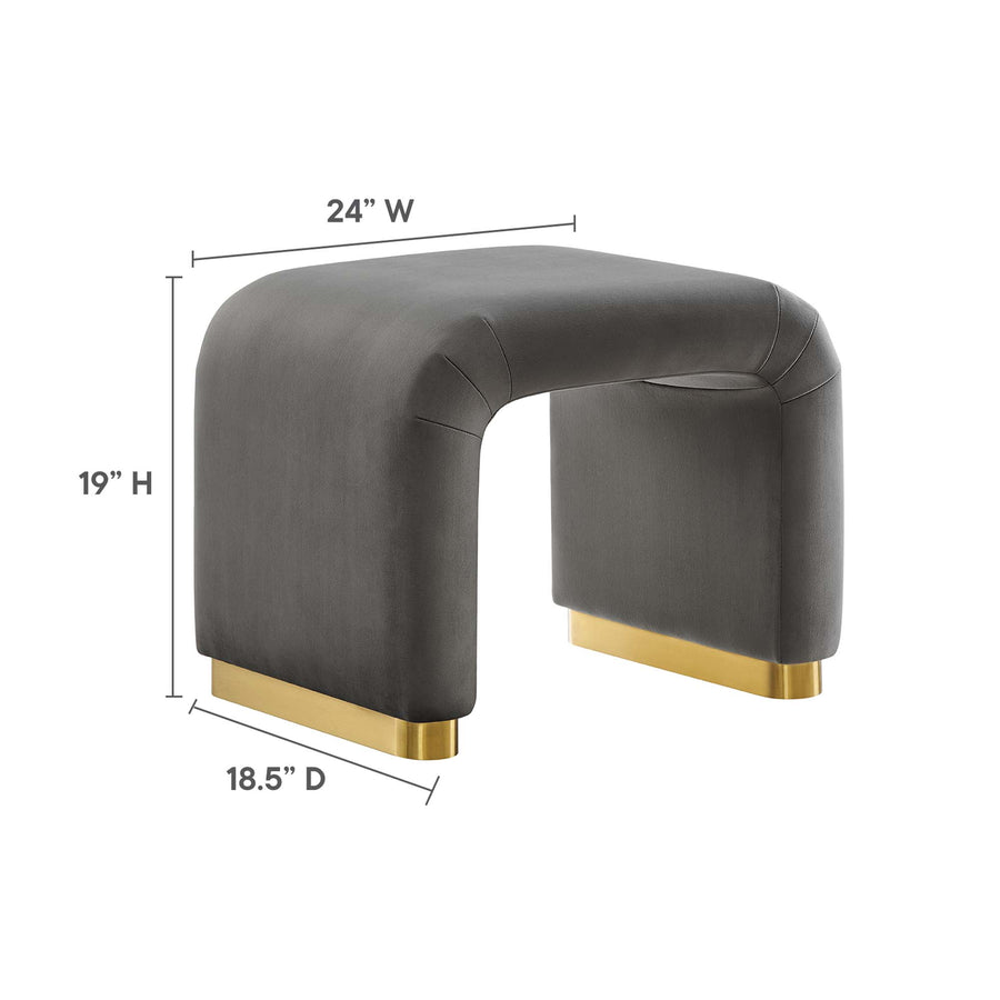 Benzoin Performance Velvet Waterfall Stool in Brass Storm Gray