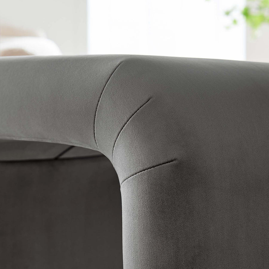 Benzoin Performance Velvet Waterfall Stool in Brass Storm Gray