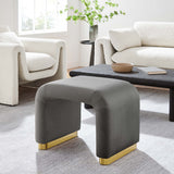 Benzoin Performance Velvet Waterfall Stool in Brass Storm Gray
