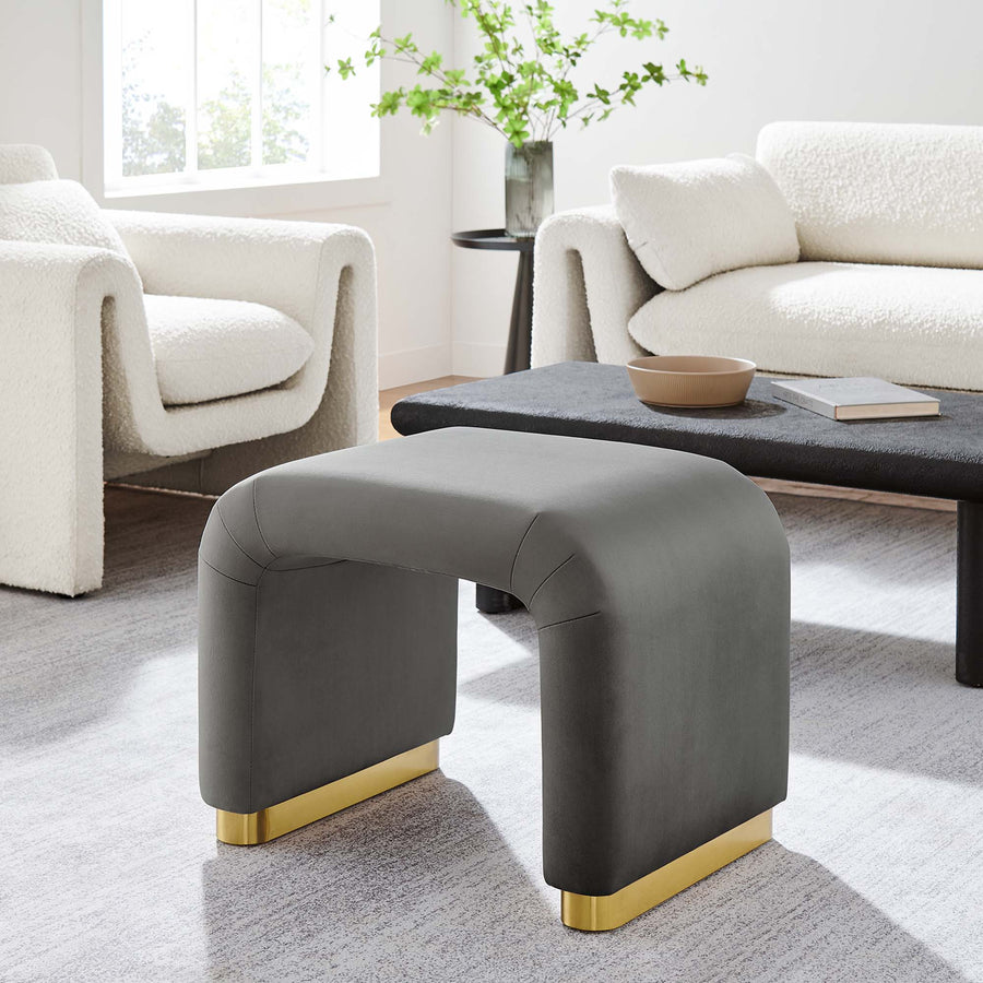 Benzoin Performance Velvet Waterfall Stool in Brass Storm Gray