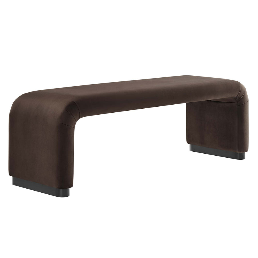 Benzoin Performance Velvet Waterfall Long Bench in Black Chocolate Brown