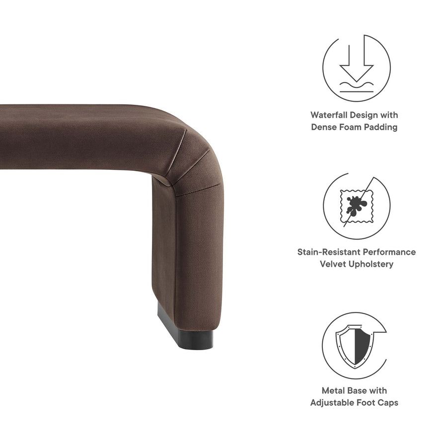 Benzoin Performance Velvet Waterfall Long Bench in Black Chocolate Brown
